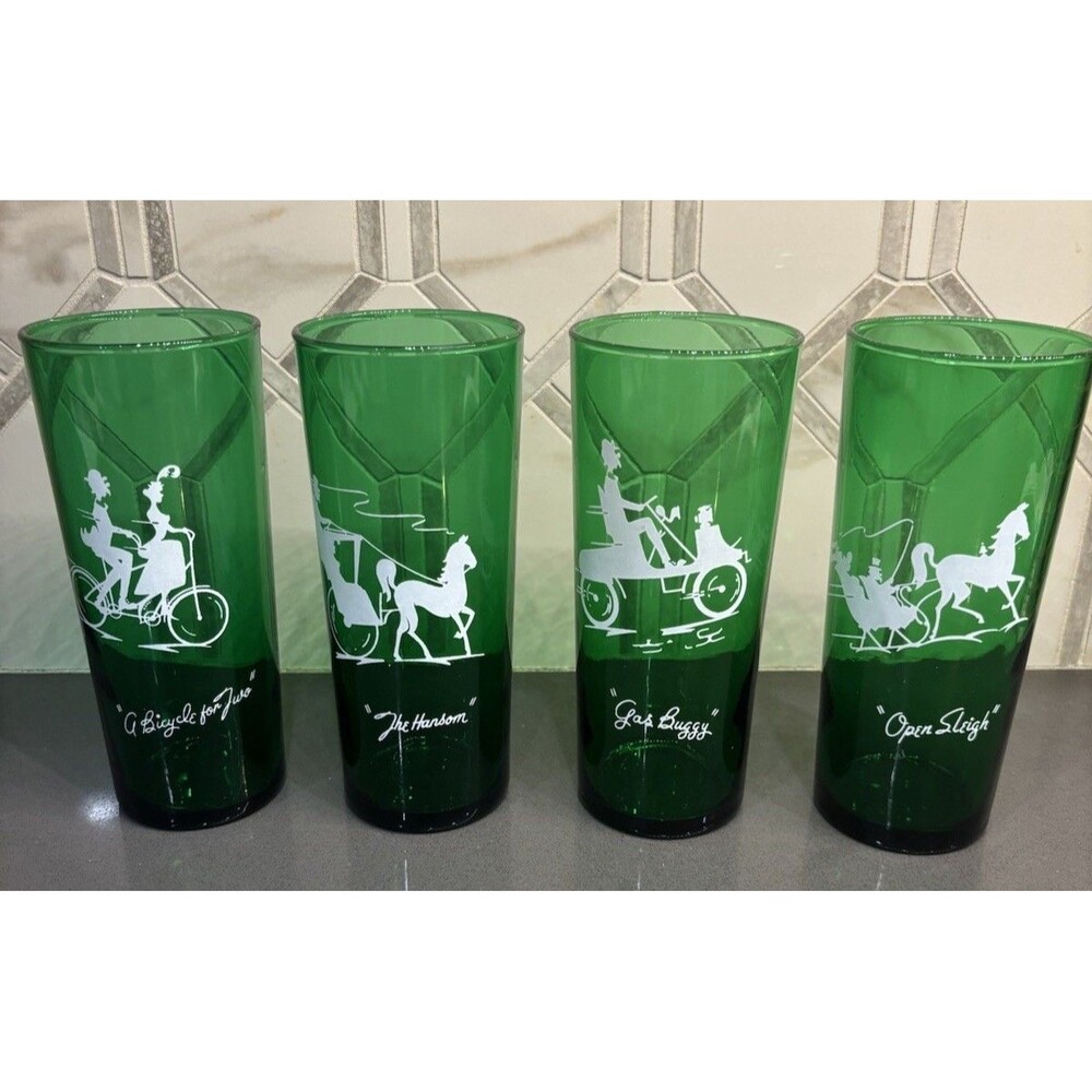 Vintage 1950's - 1960's Anchor Hocking Green Highball Glasses - Mix & Match